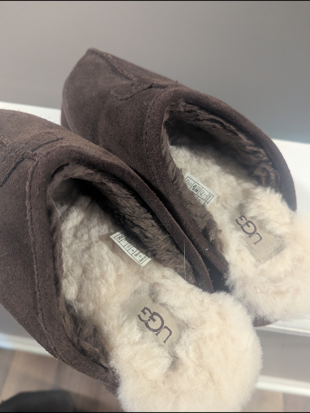 UGG Women's Dark Brown Suede Shearling Slip-On Mules